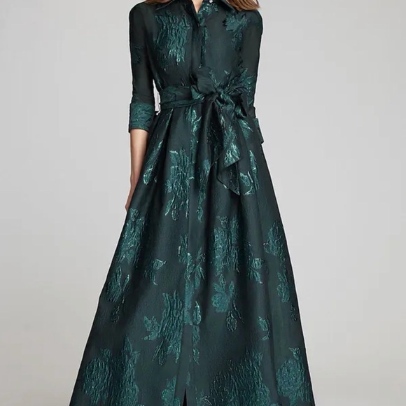 Teri Jon Dresses & Skirts - Teri Jon Metallica Jacquard Shirtdress Gown with Floral Print